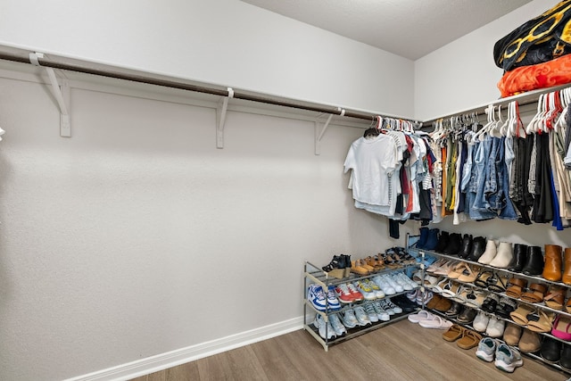 walk in closet with hardwood / wood-style floors