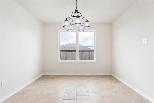 unfurnished dining area featuring a notable chandelier and light tile patterned floors