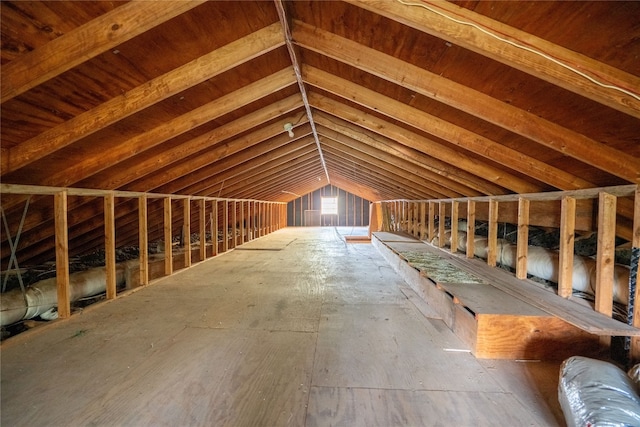 view of unfinished attic