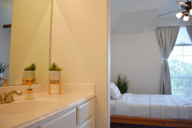 bathroom with vanity and ceiling fan