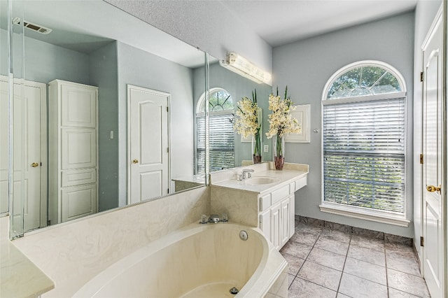 bathroom featuring a bathtub, vanity, and plenty of natural light