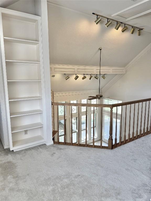 7011 Quill Leaf Cv, Austin, TX 78750 - interior space featuring track lighting, a ceiling fan, and built in shelves
