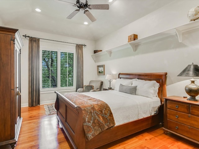 4406 Silent Trl, Austin, TX 78746 - bedroom featuring light wood-type flooring, recessed lighting, baseboards, and a ceiling fan