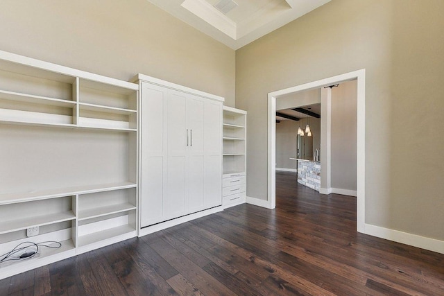 1612 Watercliffe Dr, Lago Vista, TX 78645 - interior space with dark wood-style floors, baseboards, and high vaulted ceiling