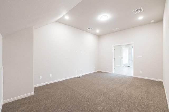 105 Bull Ridge Trl, Georgetown, TX 78628 - unfurnished room featuring carpet floors, baseboards, vaulted ceiling, and recessed lighting