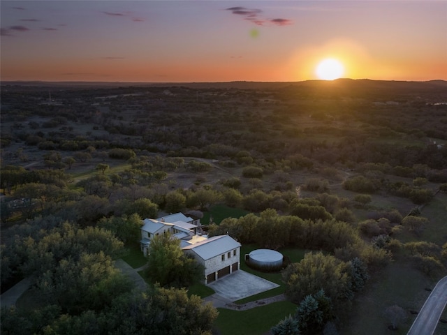 view of aerial view at dusk