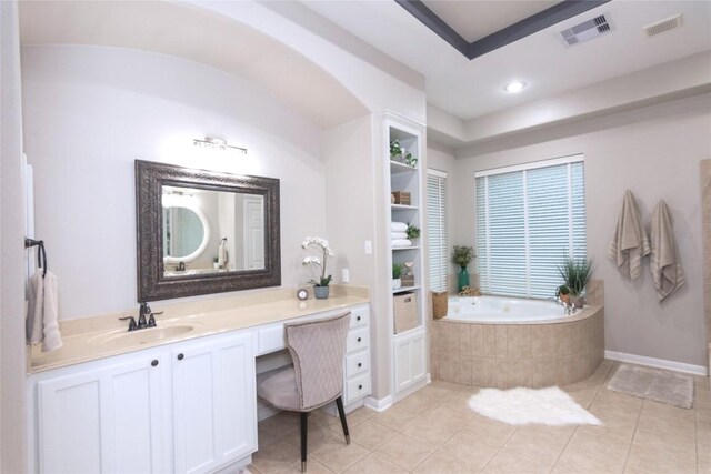 3109 Wild Rock Cv, Austin, TX 78732 - full bathroom with tile patterned floors, visible vents, a garden tub, and vanity