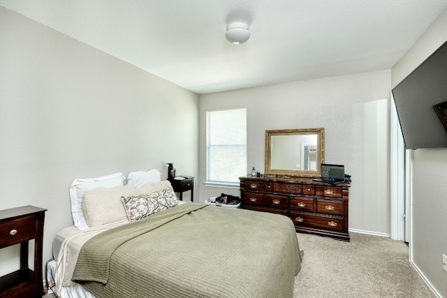 bedroom with light carpet