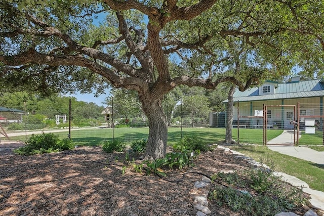 view of community featuring a fenced front yard and a yard