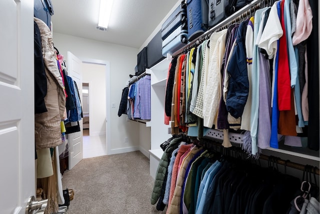 walk in closet with carpet flooring