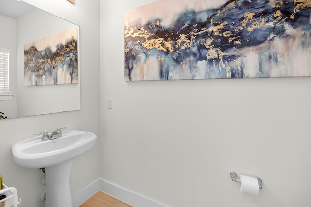 bathroom with hardwood / wood-style flooring and sink