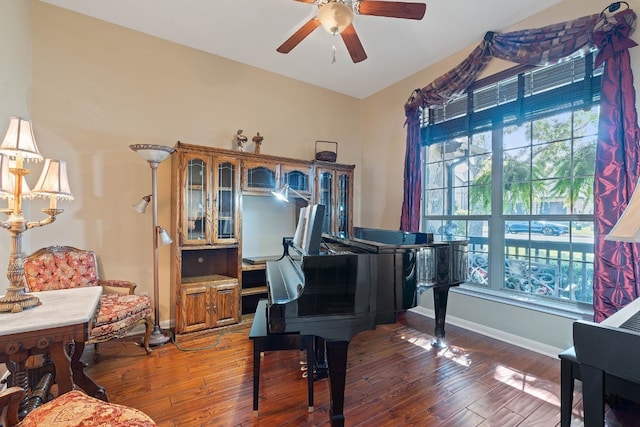 misc room with wood-type flooring and ceiling fan