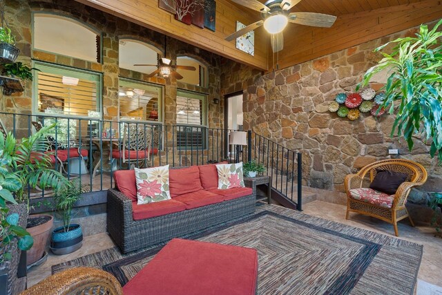 view of patio featuring ceiling fan and an outdoor hangout area