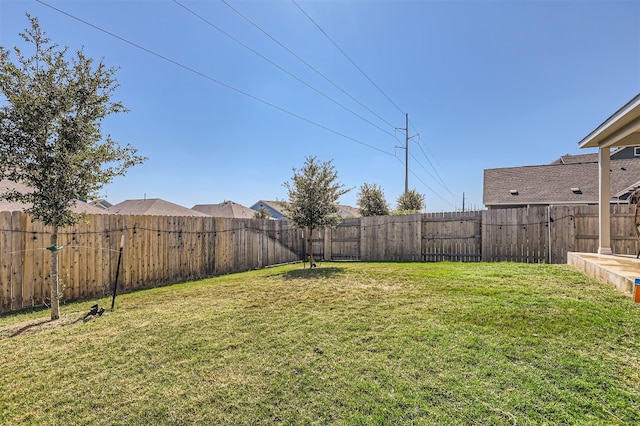 view of yard with a fenced backyard