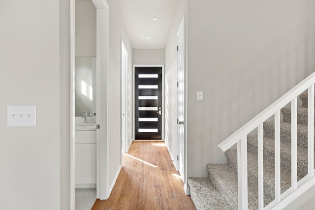 interior space with wood-type flooring and sink