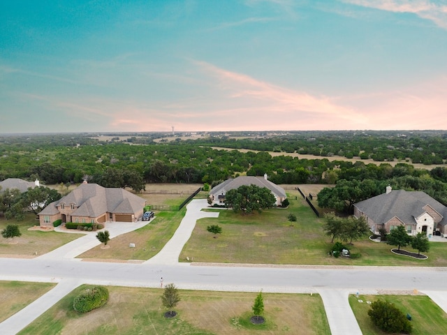 view of aerial view at dusk