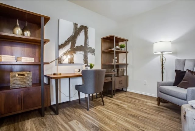 office space with wood-type flooring