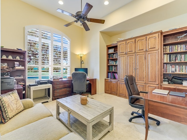 home office featuring ceiling fan