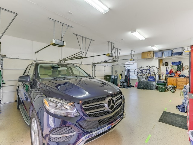 garage with a garage door opener