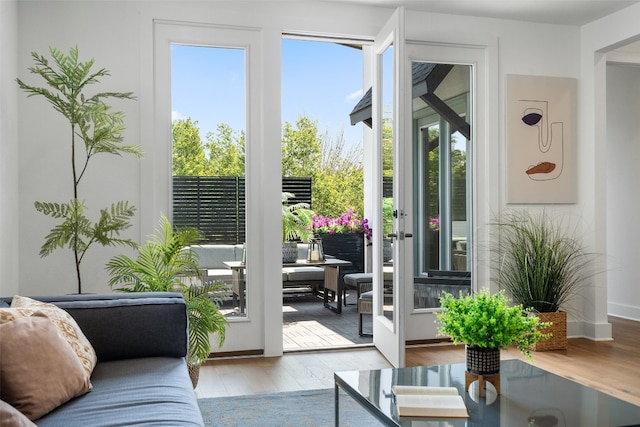 doorway to outside with light hardwood / wood-style flooring