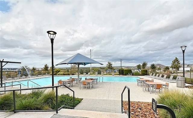 view of pool featuring a patio