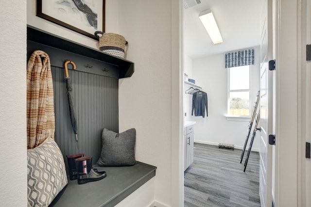 mudroom featuring wood-type flooring