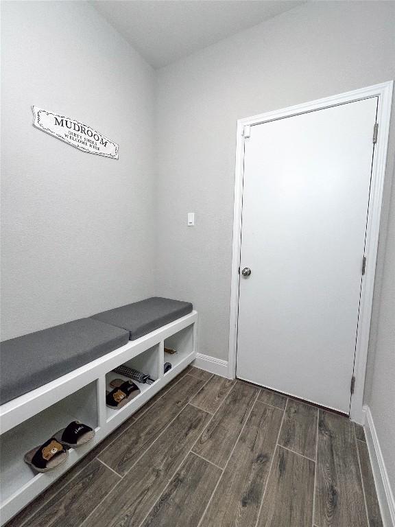 6008 Genova Pl, Round Rock, TX 78665 - mudroom featuring dark wood finished floors and baseboards
