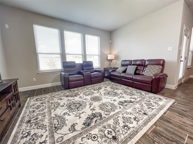 living room with dark wood-type flooring