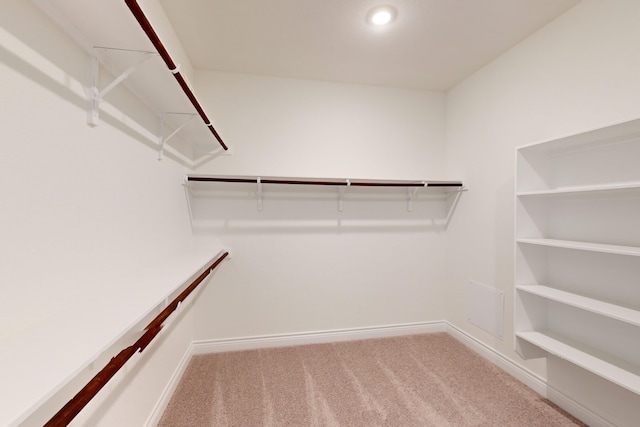 spacious closet featuring light carpet