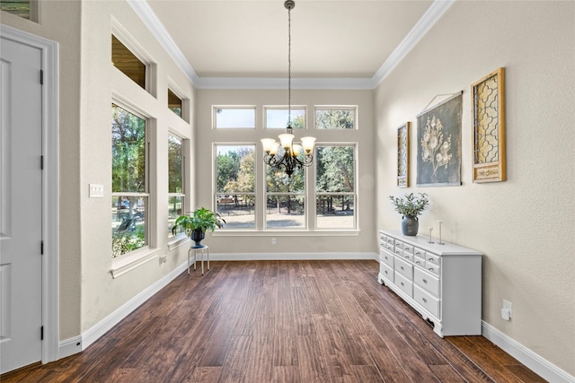 unfurnished sunroom featuring a chandelier