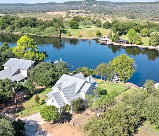 aerial view featuring a water view