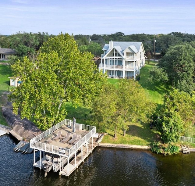 bird's eye view featuring a water view