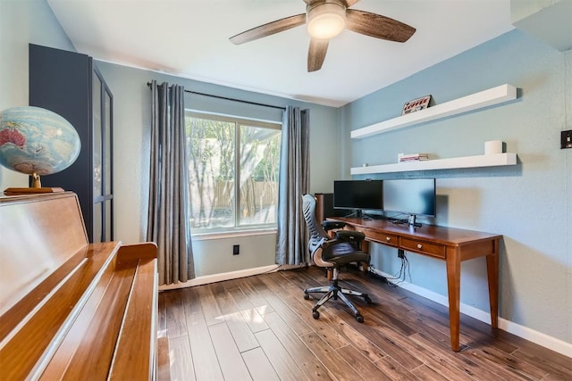 4910 Pelham Dr, Austin, TX 78727 - office featuring a ceiling fan and wood finished floors