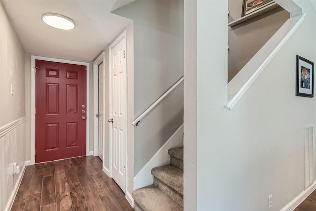 4910 Pelham Dr, Austin, TX 78727 - entrance foyer featuring dark wood-style flooring and stairs