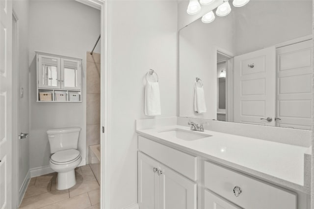 full bathroom with vanity, bathtub / shower combination, toilet, and tile patterned floors