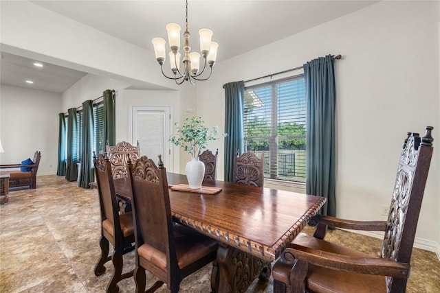504 Pheasant Mdw, Liberty Hill, TX 78642 - dining space with a chandelier, recessed lighting, and baseboards