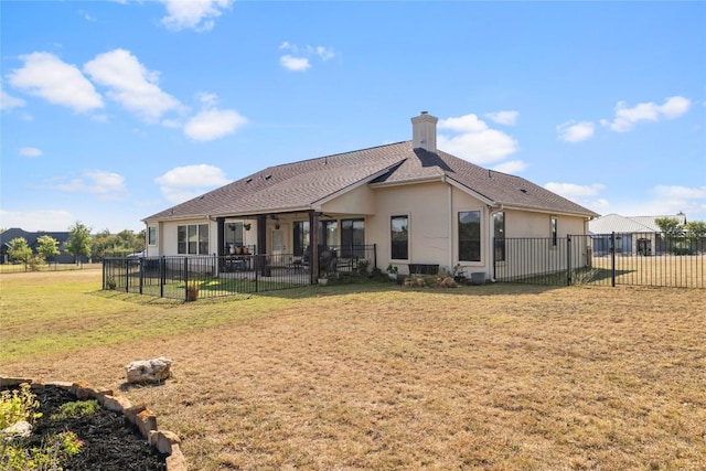 504 Pheasant Mdw, Liberty Hill, TX 78642 - rear view of property with a patio area, stucco siding, and a chimney