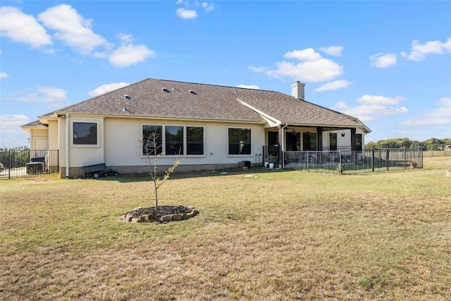 504 Pheasant Mdw, Liberty Hill, TX 78642 - rear view of house with stucco siding, a chimney, and roof with shingles