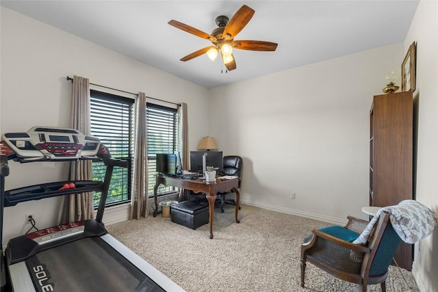504 Pheasant Mdw, Liberty Hill, TX 78642 - office with carpet, ceiling fan, and baseboards