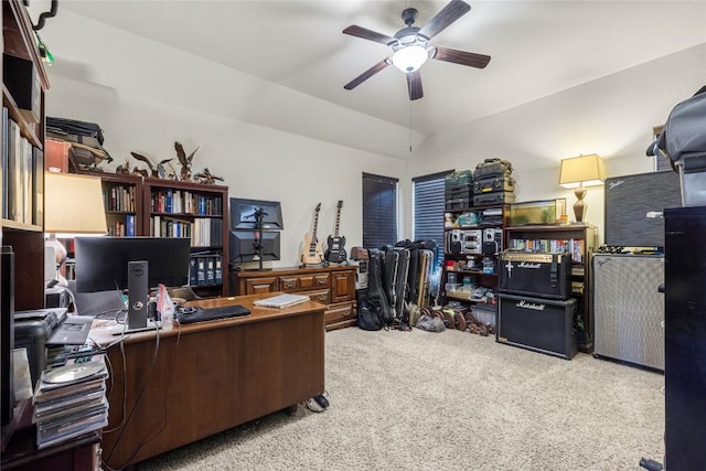 504 Pheasant Mdw, Liberty Hill, TX 78642 - carpeted office featuring ceiling fan and lofted ceiling
