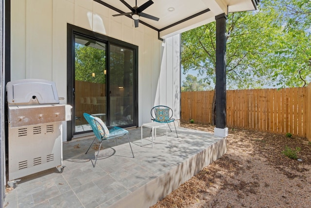 view of patio / terrace featuring ceiling fan