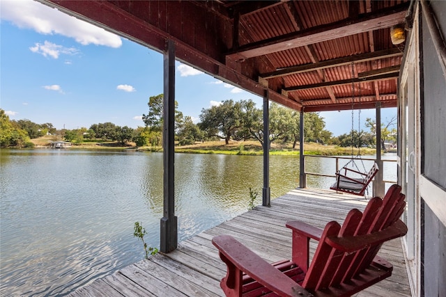 view of dock with a water view