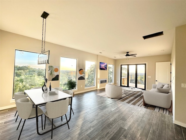 dining space featuring ceiling fan