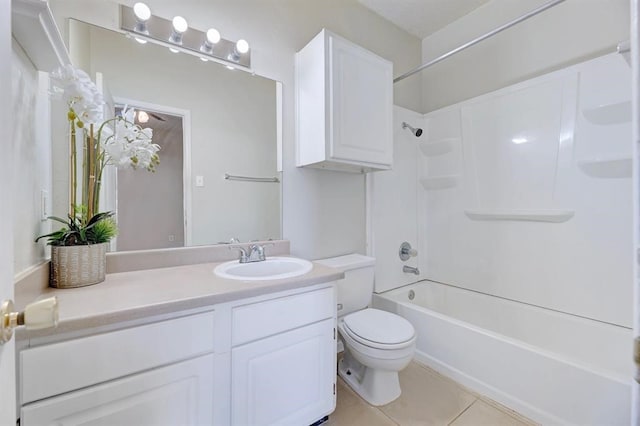 full bathroom featuring shower / bathing tub combination, tile patterned flooring, vanity, and toilet