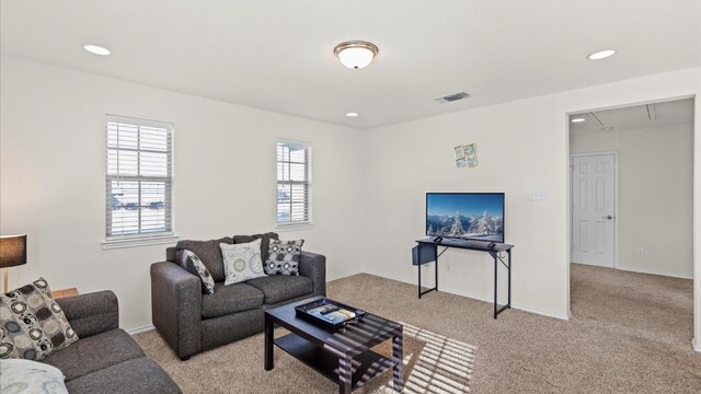 living room with light carpet