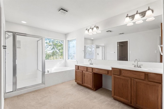 bathroom featuring vanity and separate shower and tub