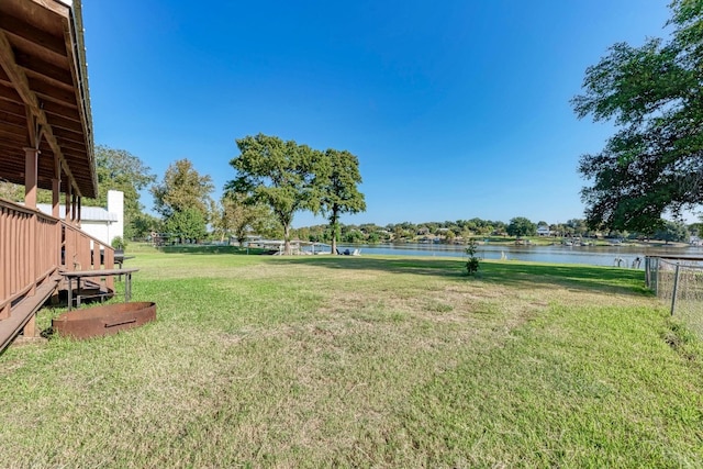 view of yard with a water view