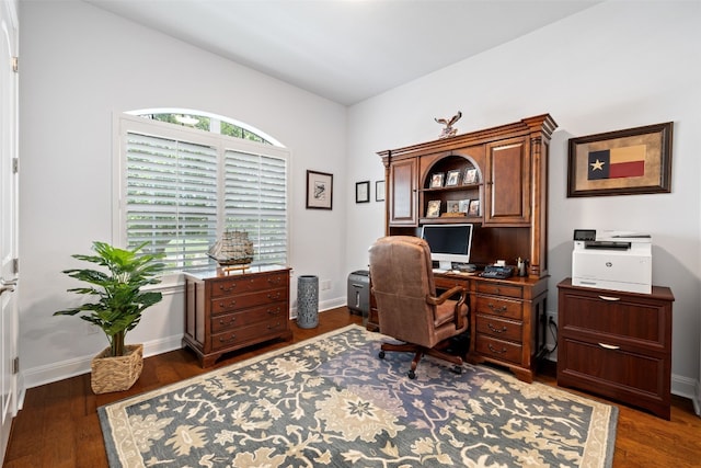 office area with dark wood-type flooring