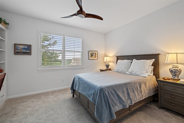 bedroom featuring ceiling fan and carpet flooring