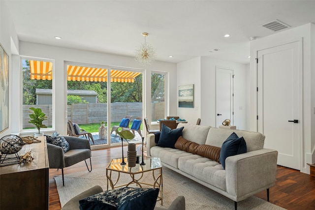 living room featuring dark hardwood / wood-style flooring